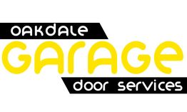 Oakdale Garage Door Services logo with bold yellow "Garage" text and black banner accents.