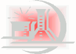 Industrieanlage im Stil eines Logos mit grauen Gebäuden auf rotem Hintergrund.