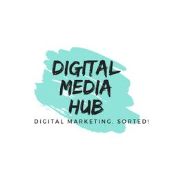 "Digital Media Hub logo with the tagline 'Digital Marketing, Sorted!' on a teal paint splash."