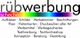 Logo mit Regenbogen, Text: "Rübwerbung", Dienstleistungen wie Aufkleber und Werbegeschenke.