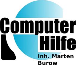 Logo mit Text: "Computer Hilfe, Inh. Marten Burow" auf blauem Hintergrund.