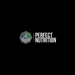 Perfect Nutrition logo with compass and green leaf on black background.