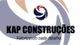 Logotipo da KAP Construções com o lema "Valorizando cada detalhe" em fundo abstrato colorido.