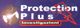 Logo "Protection Plus Investigazioni" con cappello e fulmine rosso su sfondo blu.