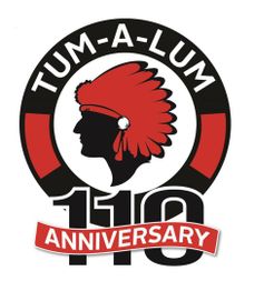 Tum-A-Lum 110th Anniversary logo with native head silhouette and red accents.