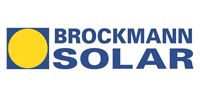 Brockmann Solar-Logo mit gelber Sonne im Quadrat links neben blauem Text.