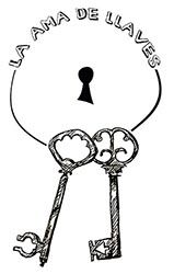Dibujo de dos llaves y una cerradura con texto "La Ama de Llaves" arriba.
