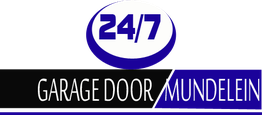 "Logo: 24/7 Garage Door Mundelein with blue and black design elements."