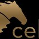 Gouden paardenhoofdlogo naast het woord "celeris" op een zwarte achtergrond.