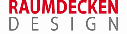 Text: „Raumdecken Design“ in rot und grau auf weißem Hintergrund.