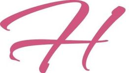 Buchstabe "H" in rosa, elegant geschwungene Schrift.