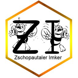 Zwei Bienen umrahmen die Buchstaben "ZI" mit dem Text "Zschopautaler Imker" im Sechseck.