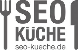 "SEO Küche Logo mit Gabel und Messer, Text: seo-kueche.de."