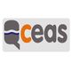 Logo met tekst "Qceas" in grijs en oranje op een witte achtergrond.