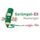 Grüner Bleistift mit Gesicht, "Gerümpel-EX Räumungen" und Slogan "wir schaffen Platz".