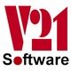 Rotes V21-Logo mit schwarzem Text "Software" darunter.
