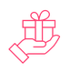 Linienzeichnung einer Hand, die ein Geschenk mit Schleife hält.
