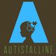 Silhouette with puzzle pieces in the head, large letter "A" background, text "AUTISTALLINE."