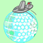 Flugzeug fliegt über eine stilisierte, gepunktete Weltkugel auf grünlichem Hintergrund.