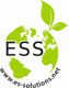 Grüner Globus mit dem Schriftzug "ESS" und zwei Blättern. URL: www.es-solutions.net.