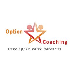 Logo Option Coaching avec deux figures et une étoile, slogan "Développez votre potentiel".