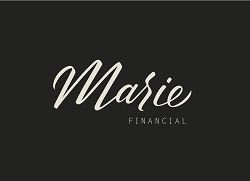 "Marie Financial" logo in elegant script on a black background.