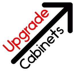 "Logo with 'Upgrade Cabinets' and an upward arrow design."