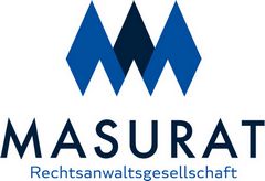 Logo der Masurat Rechtsanwaltsgesellschaft mit blauen M-Buchstaben.