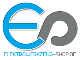 Logo von Elektrowerkzeug-Shop.de mit einem blauen "E" und grauem Symbol daneben auf weißem Hintergrund.