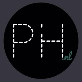 Zwarte cirkel met de letters "PH" in witte stippellijn en ".nl" in het groen rechtsonder.