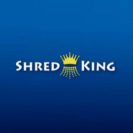 "Shred King logo on a blue background featuring a yellow crown."