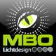 Logo mit stilisiertem Auge, Schriftzug "MBO Lichtdesign" und abstrakten Kreisen.