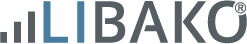 Logo mit dem Schriftzug "LIBAKO" in blau und grau.