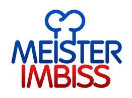 Logo mit Schriftzug "Meister Imbiss" in Blau und Rot mit Kochmütze über dem "M".