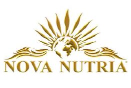 Logo mit goldener Sonne, Weltkugel und Schriftzug "Nova Nutria".