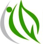 Grünes Blatt-Logo mit grauer Silhouette, das eine Person und Naturverbundenheit darstellt.