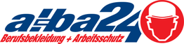 Logo mit dem Text "a-ba24 Berufsbekleidung + Arbeitsschutz" neben einem roten Schutzhelm-Symbol.