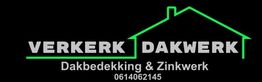 Verkerk Dakwerk logo, tekst: Dakbedekking & Zinkwerk, telefoonnummer: 0614062145.