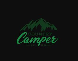 Green mountain logo with "Country Camper Est. 1996" text on a black background.