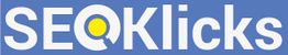 SEO-Klicks-Logo mit blauem Hintergrund, weißen Buchstaben und gelbem Q-Pfeil-Motiv.