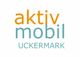 Logo mit Text: "aktiv mobil Uckermark" in orange und blau.