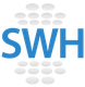 SWH-Logo mit blauen Buchstaben und grauen Ellipsen in einem vertikalen Muster.