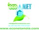 Logotipo de EcoNet con una casa en gota de agua y hoja, e información de contacto en verde.