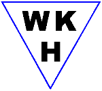 Weißes Dreieck mit blauer Umrandung, darin die Buchstaben "W K H" in Schwarz.