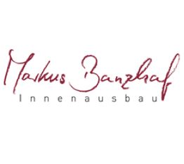 Logo mit Schriftzug "Markus Banzhaf Innenausbau" in roter und schwarzer Schrift.