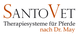 Logo von SANTOVET, Therapiesysteme für Pferde nach Dr. May, in schwarzem und orangefarbenem Text.