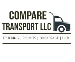 Compare Transport LLC logo with a truck icon; services: Trucking, Permits, Brokerage, UCR.