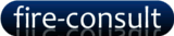 Logo mit der Aufschrift "fire-consult", weißer Text auf dunkelblauem Hintergrund.