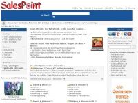 Webseite mit Suchleiste, Textblöcken und Links zu sozialen Medien. Logo "SalesPoint" oben links.