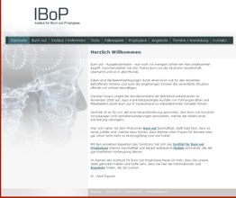 Website des Instituts IBoP mit Begrüßungstext zur Burnout-Prävention. Links Bild einer Silhouette.